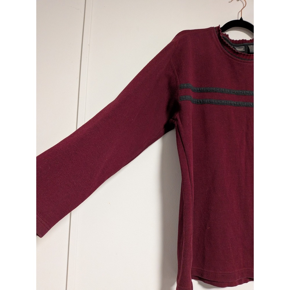 Van Heusen Mens Small Burgundy Ribbed Cotton Long Sleeve‎ Shirt Grey Stripe Crew - Picture 2 of 12